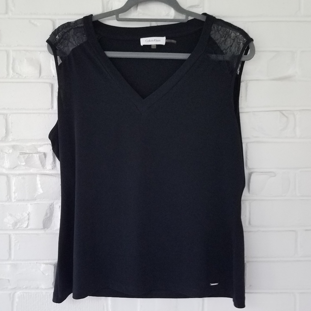 Calvin Klein Lace Tank Blouse Black Sz. PXL